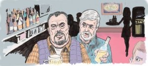An artist's rendering of Roy Slates and Douglas Stangeland plotting in a bar. (Frank Cecala/The Star-Ledger)1